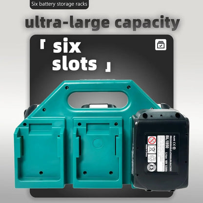 6-Slot Battery Carrying Holder for Makita 18V battery, Batteries Case Storage Organizer Rack, Portable Battery Caddy with Handle