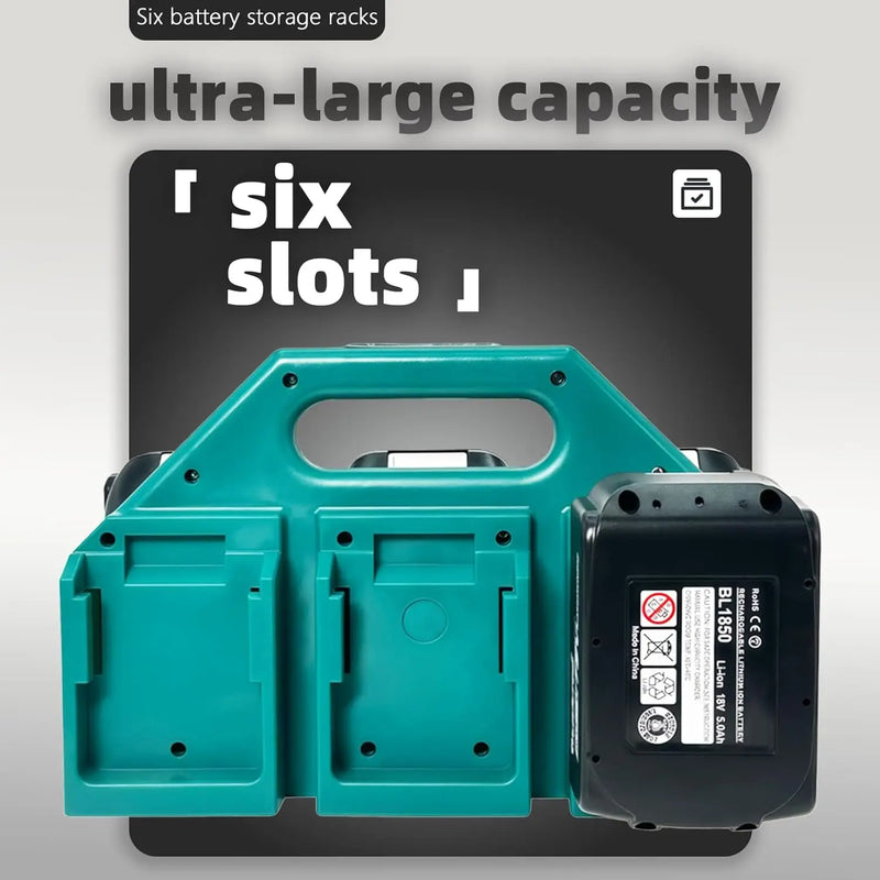 6-Slot Battery Carrying Holder for Makita 18V battery, Batteries Case Storage Organizer Rack, Portable Battery Caddy with Handle