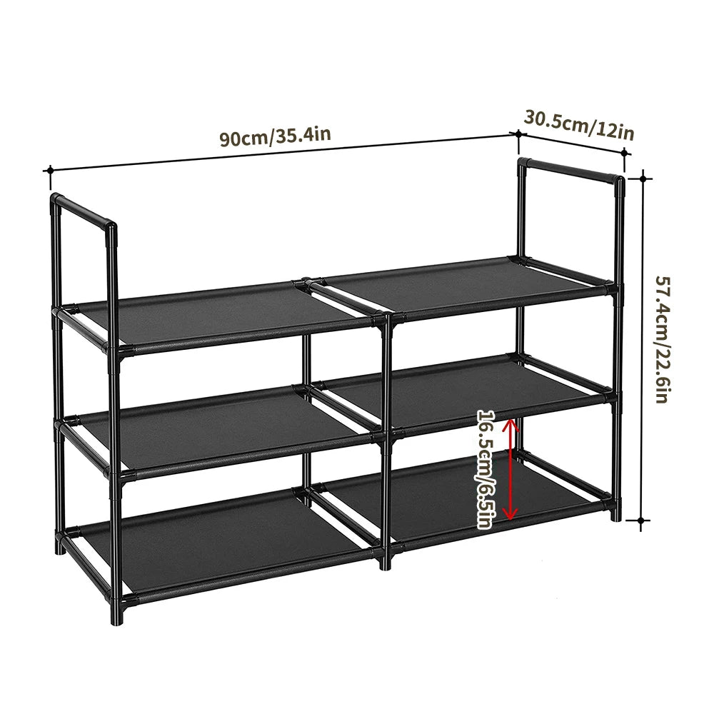 Shoe Rack 3 Tier Long Storage Organizer Wide Metal Shoe Shelf for Closet Entryway Black Dustproof Storage Rack, Dormitory Iron S