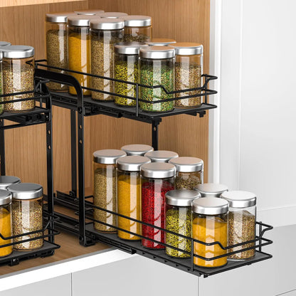 Spice Rack Organizer for Cabinet 2 Tier Pull Out Spice Racks for Inside CabinetHeight Adjustable Heavy Duty Vertical Spice Shelf