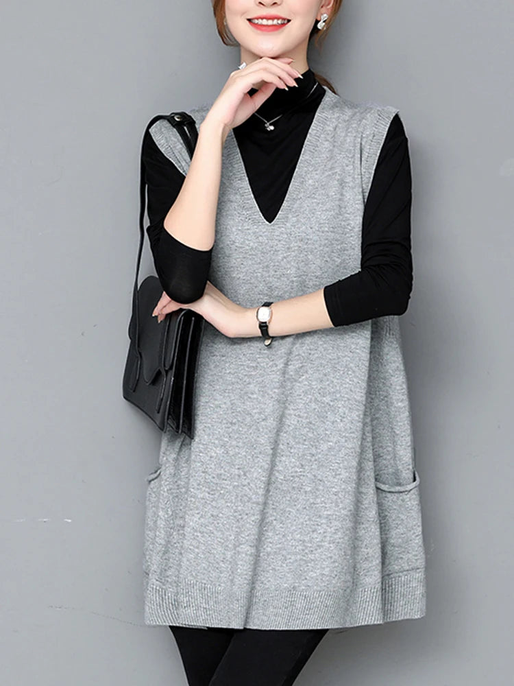 Autumn Winter Loose Svel Knitted Vest Women's Outerwear Faionable Slimming Korean Sle Polyester Fiber V-ne