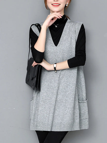Autumn Winter Loose Svel Knitted Vest Women's Outerwear Faionable Slimming Korean Sle Polyester Fiber V-ne