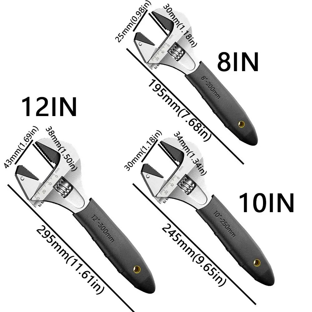 8/10/12Inch Adjustable Ratcheting Wrench Large Opening Multifunctional Self Tightening Wrench Non-Slip Handle Universal Wrench