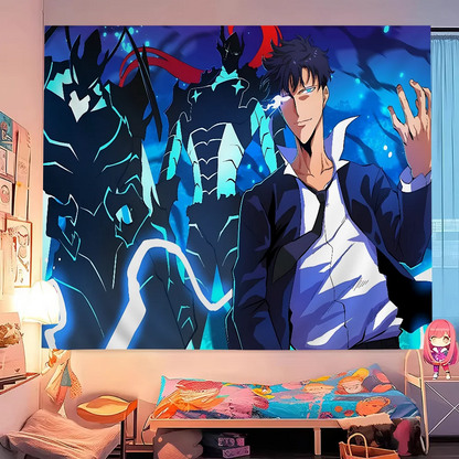Solo Leveling Anime Cartoon Tapestry Art Science Fiction Room Home Decor Wall Hanging Home Decor