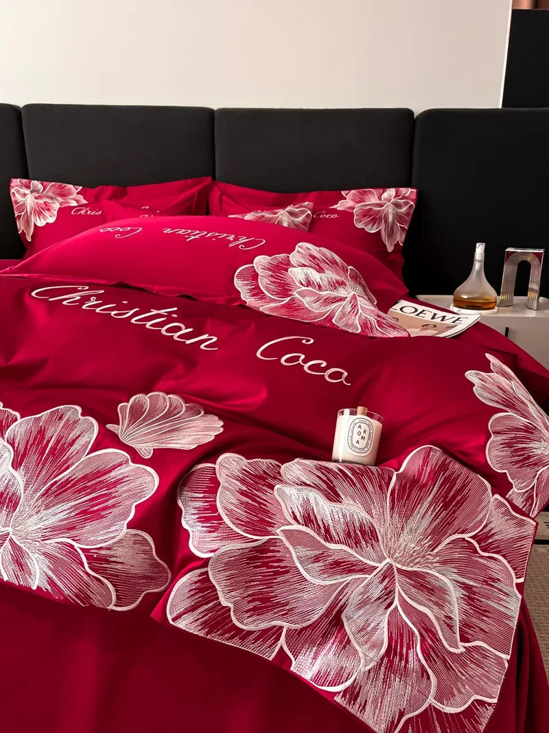 High-end Light Luxury Class A Long-staple Pure Cotton Floral Embroidery Quilt Cover Soft Bare Bed Line Comforter Bedding Sets
