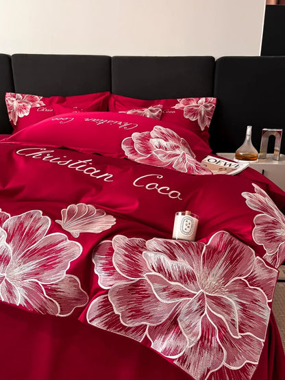 High-end Light Luxury Class A Long-staple Pure Cotton Floral Embroidery Quilt Cover Soft Bare Bed Line Comforter Bedding Sets