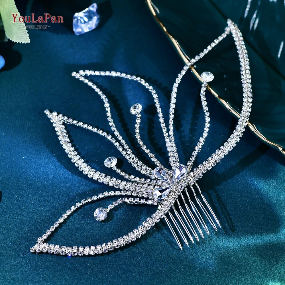 YouLaPan Crystal Leaves Hair Comb Bridal Wedding Hair Accessories Handmade Fashion Woman Rhinestone Flower Headwear HP621