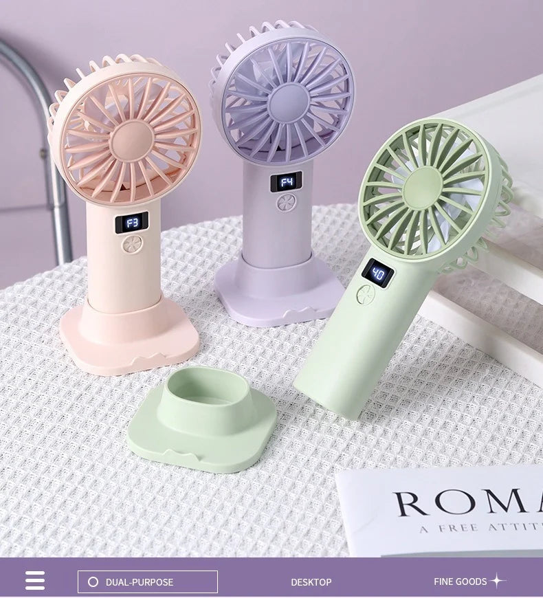 Portable Desktop Fan Mini Size Digital Display Fan Compact Lightweight Handheld Mini Fan Practical Design Stable Base USB Rechar