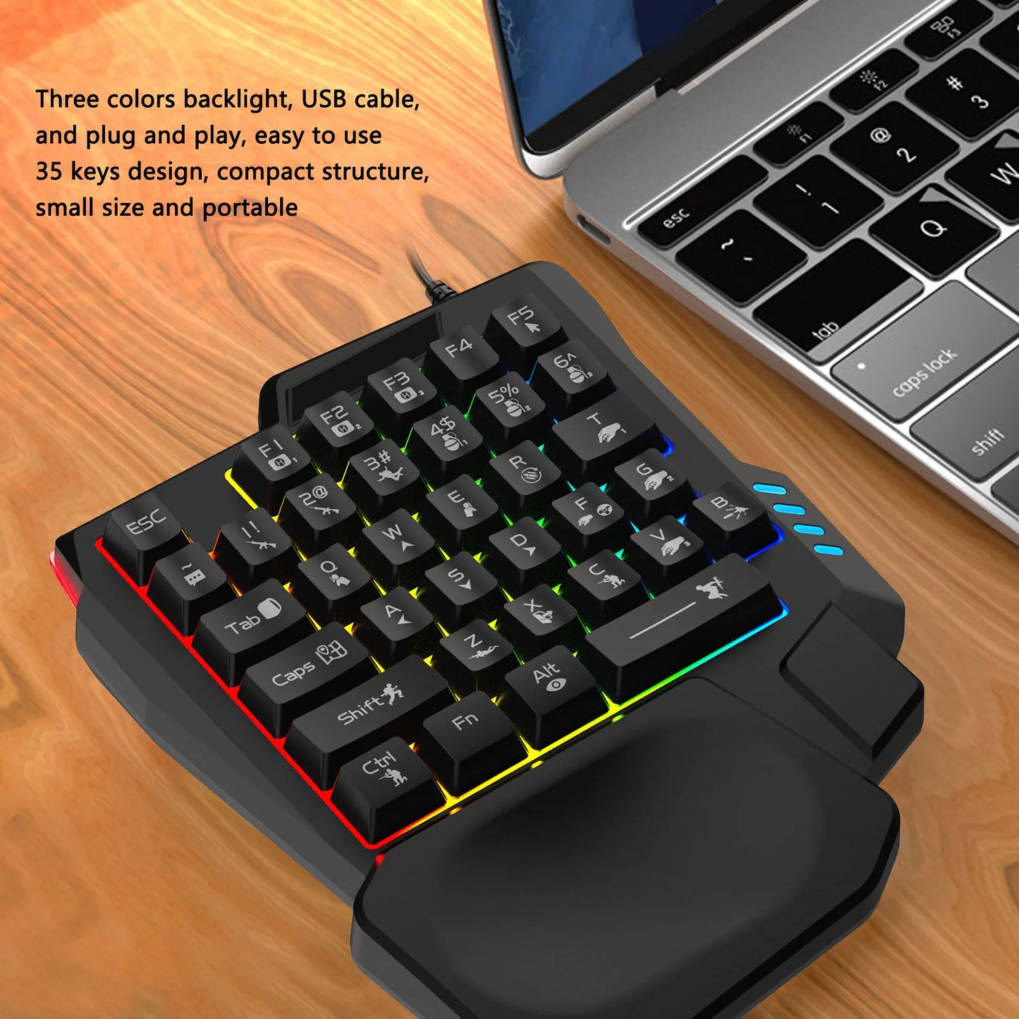 35 Keys Gaming Keyboard Black One Handed Gaming Keyboard Anti Slip Design Three Colors Backlight for Mobile Games for Computer