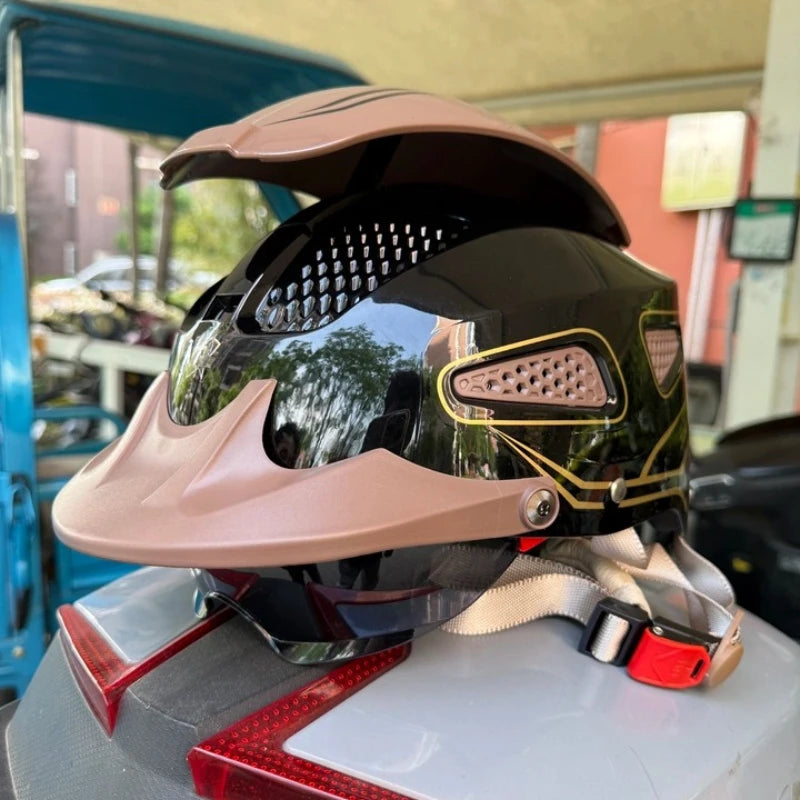 Electric Motorcycle Helmet Breathable Sun Protection Double Lens Safety Helmet Cooling and Rainproof Equipment