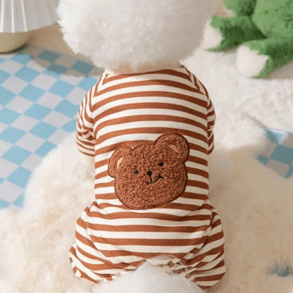 Cartoon Pattern Kawaii Pet Clothes Keep Warm Cotton Winter Puppy Clothes Striped Pajamas Animal Clothing Dog Jumpsuits Corgi