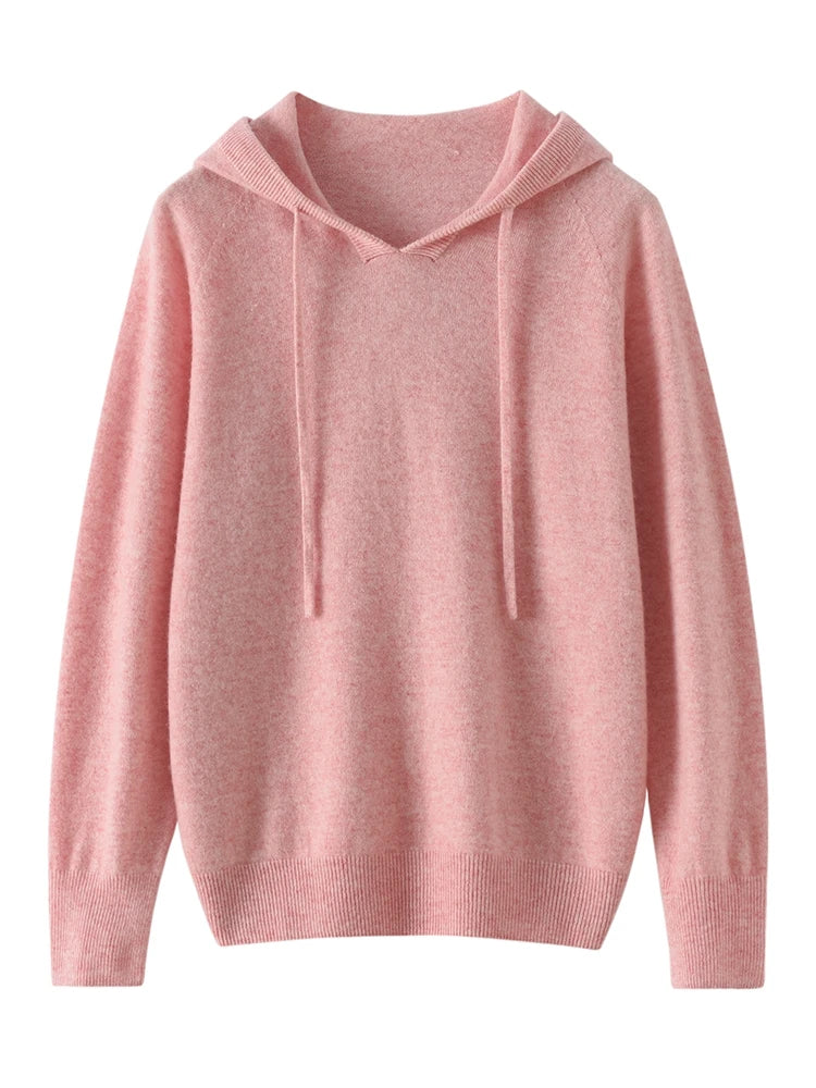 ADDONEE Women Cashmere Hooded Pullover Sweater 100% Cashmere Knitwear Spring Autumn Casual Simple Style Hoodie Clothing Tops