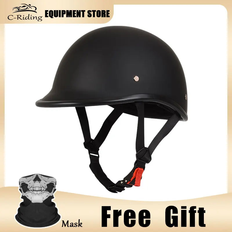 Motorcycle Half Helmet Beanie Retro Open Face Helmet Skull Cap DOT Certified Lightest Low Profile Street ATV Moped Helmet