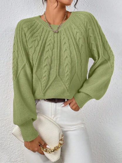 2025 Autumn/Winter New Women's Solid Color Cable Knit  Pullover Sweater Basic Soft Sweaters For Women Jacquard Tops