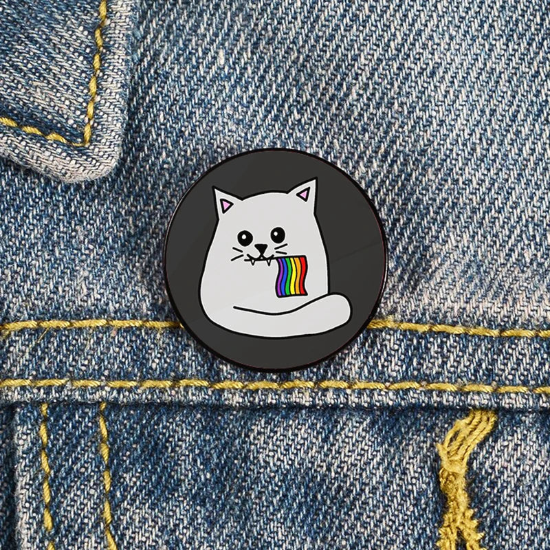 Lapel teacher tote Bag backpacks Badge Cartoon gift Pines Brooch for women Non Binary Pride cat Pins Custom cute Pines Shirt