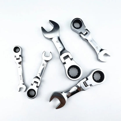 Mini Short Handle Ratchet Wrench With Movable Head Quick Dual-purpose Open End Wrench Hardware Tool Labor-saving Wrench