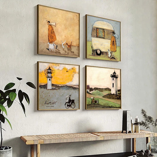 Vintage Colourful Scandinavian Landscape Minimalist Poster Pet Painted Abstract Home Decor Canvas Painting Wall Art