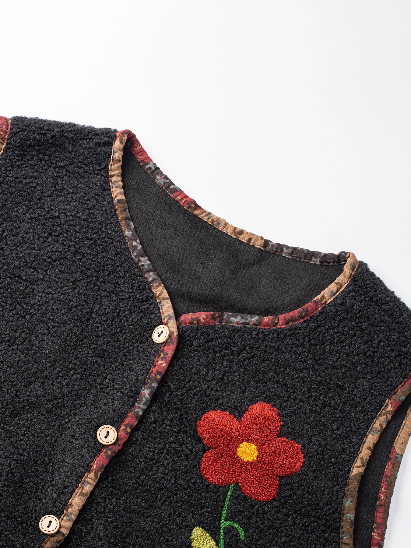Autumn And Winter Warm Vest One Size Embroidered Flower Suede Lamb Vest Coat With Pockets For Women Sleeveless Loose Jacket