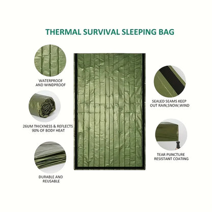 Multi-pack emergency sleeping bags, green, drawstring bag,suitable for outdoor camping, emergency use, and outdoor activities