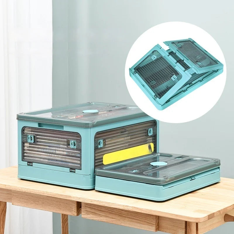 Foldable Book Storage Box, Large Capacity Transparent Plastic Storage Bin with Pull Ring Design, Easy to Open Lid, Space-Saving