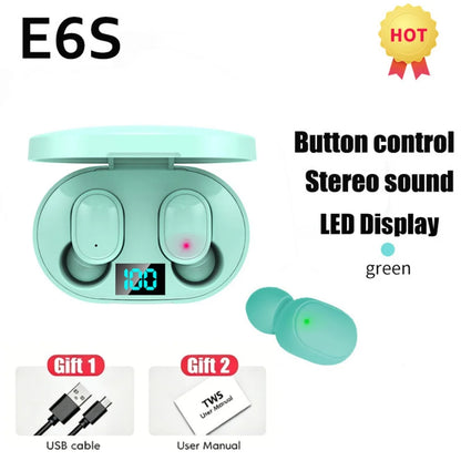 E6S TWS Wireless Bluetooth Earphones Digital Display Noise Cancelling Earbuds with Mic HiFi Stereo Sound Headset for Smartphones