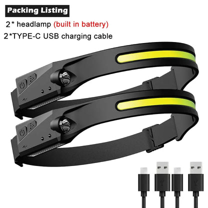 Induction Headlamp LED Head Flashlight USB Rechargeable Headlight with Built-in Battery 5 Lighting Modes Fishing Camping Lantern