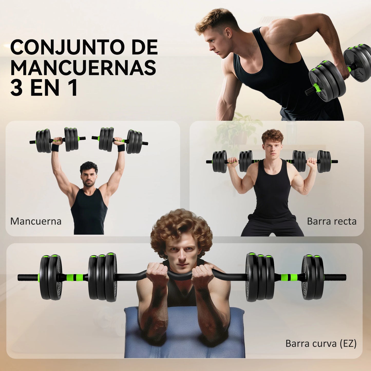 Sportnow Adjustable Dumbbell Set 2/3 in 1 20kg, Weight Set with Connecting Bar and Non-Slip Handle, Weights and Dumbbells