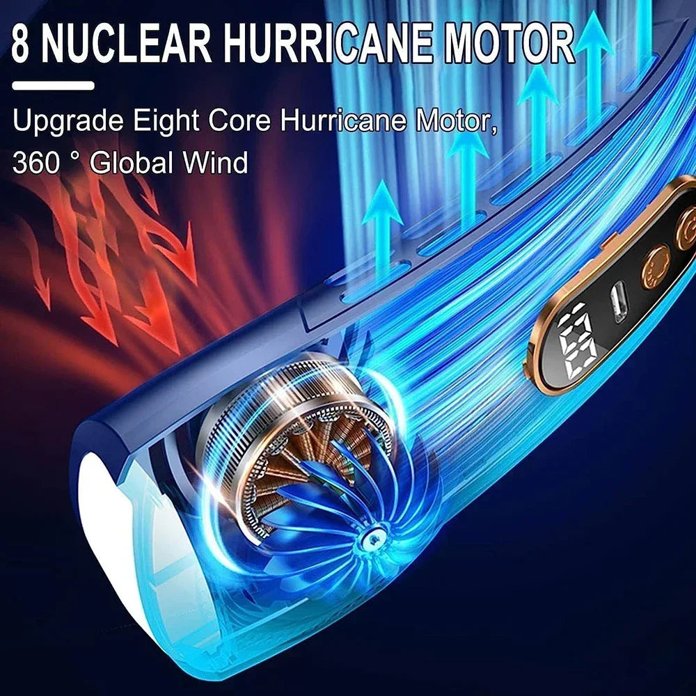 Portable Neck Fan, Leafless Mini Electric Fan with LED Lights 5 Gear Air Cooling Fan, USB Rechargeable Mute LED Digital Display