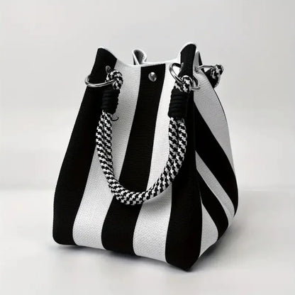 Trendy Woven Bucket Bag for Women, Korean Fashion Knitted Handheld Shoulder Bag, Lightweight Tote for Vacation Shopping Travel