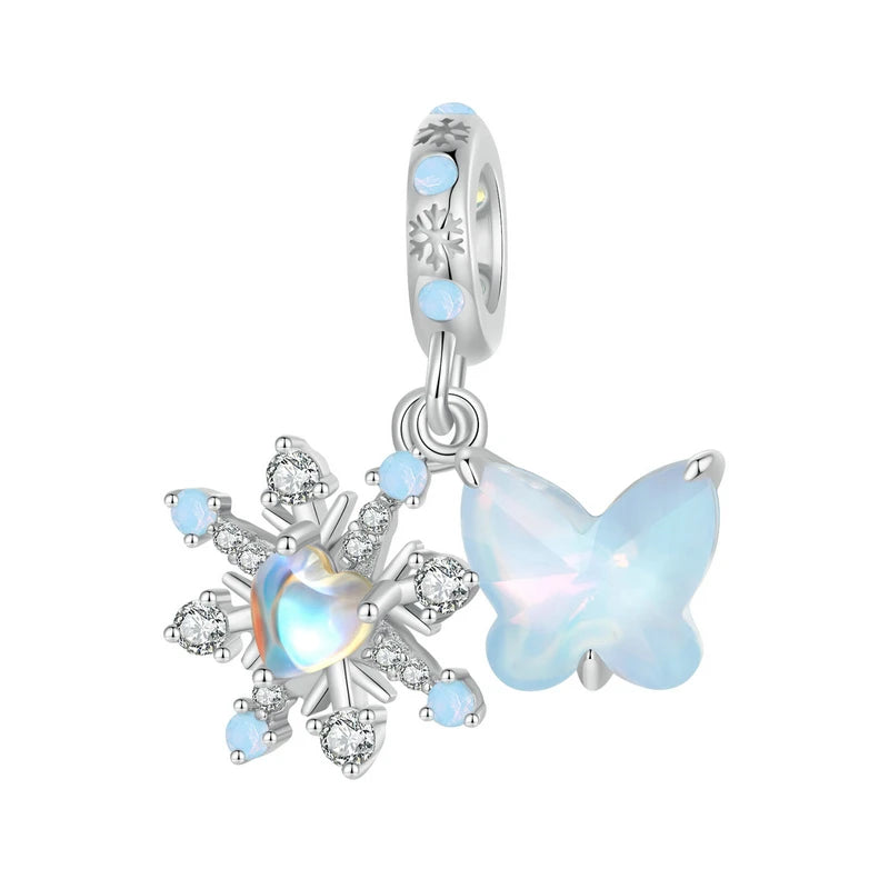 WOSTU 925 Sterling Silver Snowflake Charm Winter Snow Beads Purity Original Fit for Women Girls Necklace DIY Fine Jewelry Gift