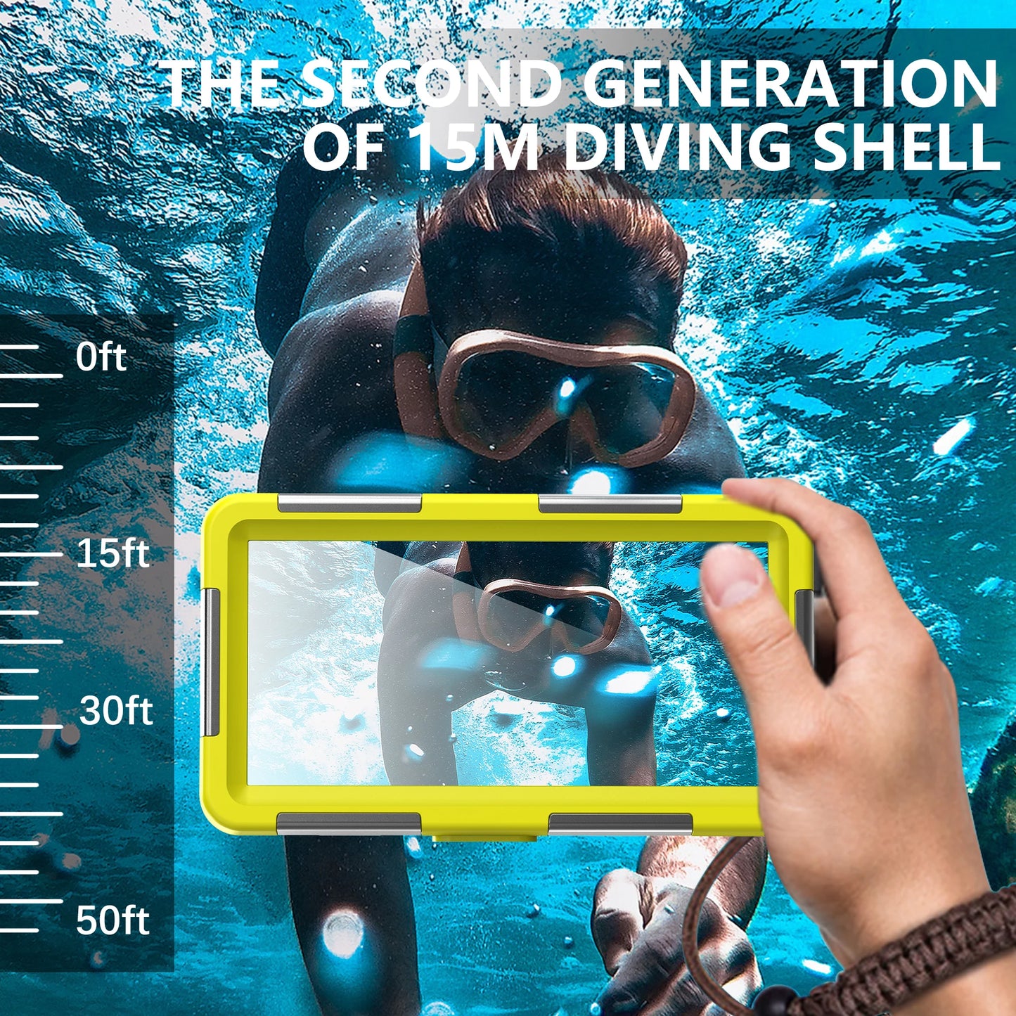 Multi-functional, durable, waterproof, 15m/50ft, universal 6.9 inch waterproof phone case, IP68, professional diving photography