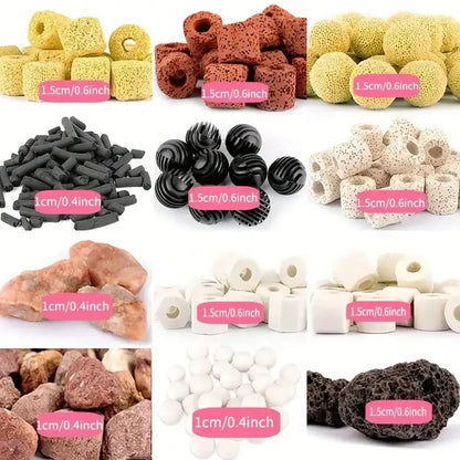 420g Premium Aquarium Filter Media in Mesh Bag with Ceramic Rings, Activated Carbon, Etc. Enhances Filtration & Water Quality