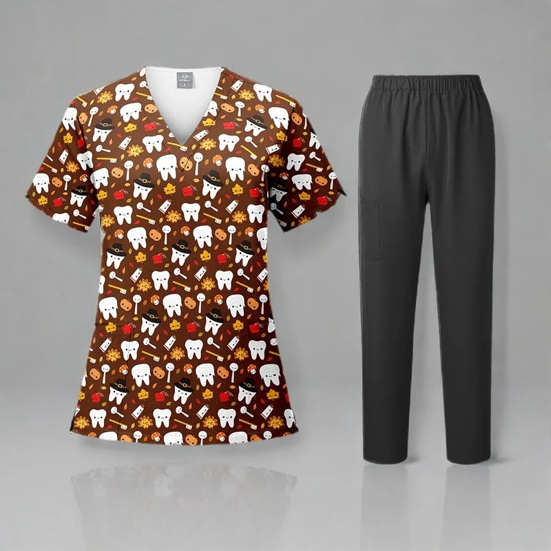 Animal Printing Surgery Scrubs Tops Pet Grooming Uniforms Beauty Salon Work Clothing Pet Clinic Veterinary Health Check Uniforms