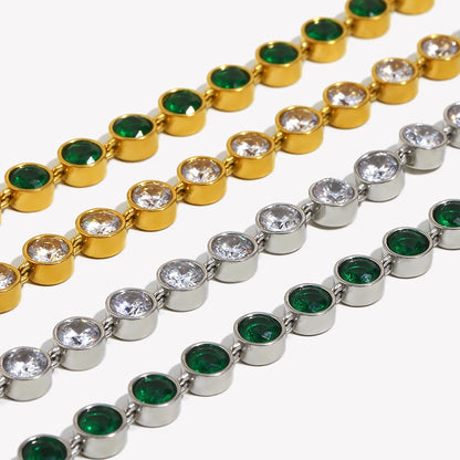 E.B.belle Stainless Steel Shiny Round Green/Clear Zircon Bracelet Chain 18K Gold Plated Women’s Hand Jewelry