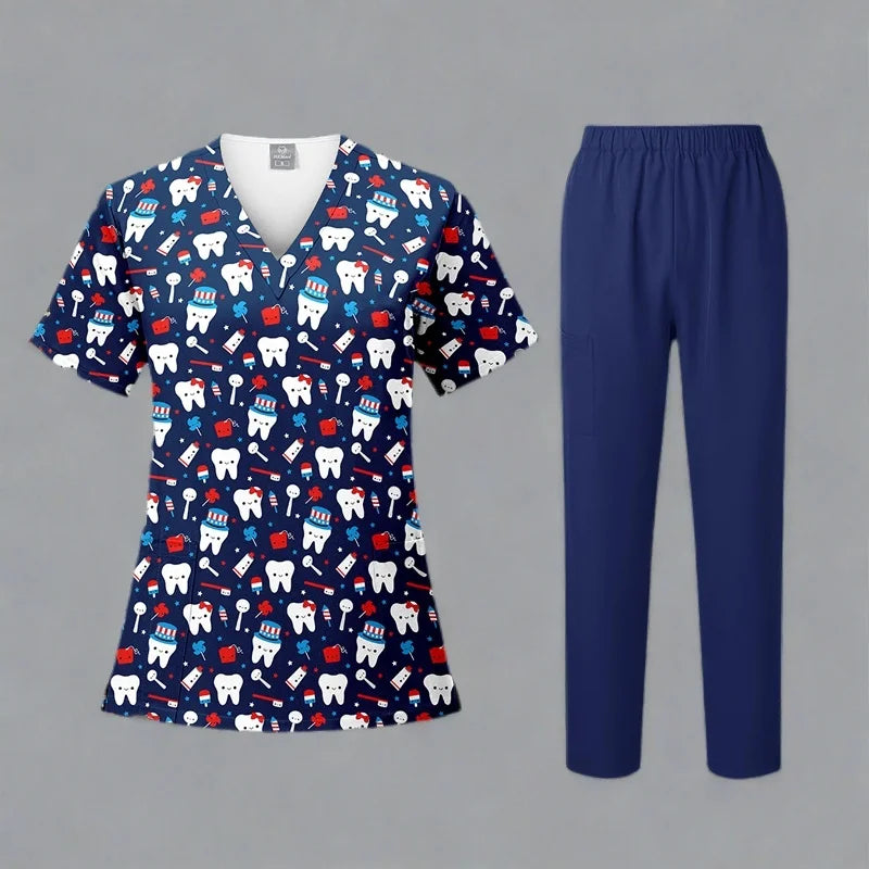 Animal Printing Surgery Scrubs Tops Pet Grooming Uniforms Beauty Salon Work Clothing Pet Clinic Veterinary Health Check Uniforms