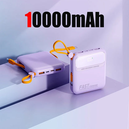 Lenovo 120W 10000mAh Power Bank Large Capacity 4 In1 Cables Intelligent Digital Display Light Portable Powerbank For iPhone New
