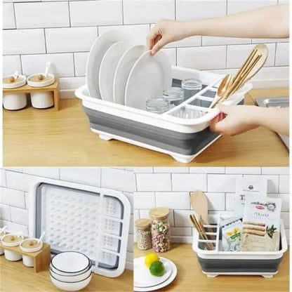 Kitchen Foldable Dish Rack With Drainer Portable Fold Drying Shelf Dish Drainer Foldable Dish Rack Bowl Plate Dish Drying Rack