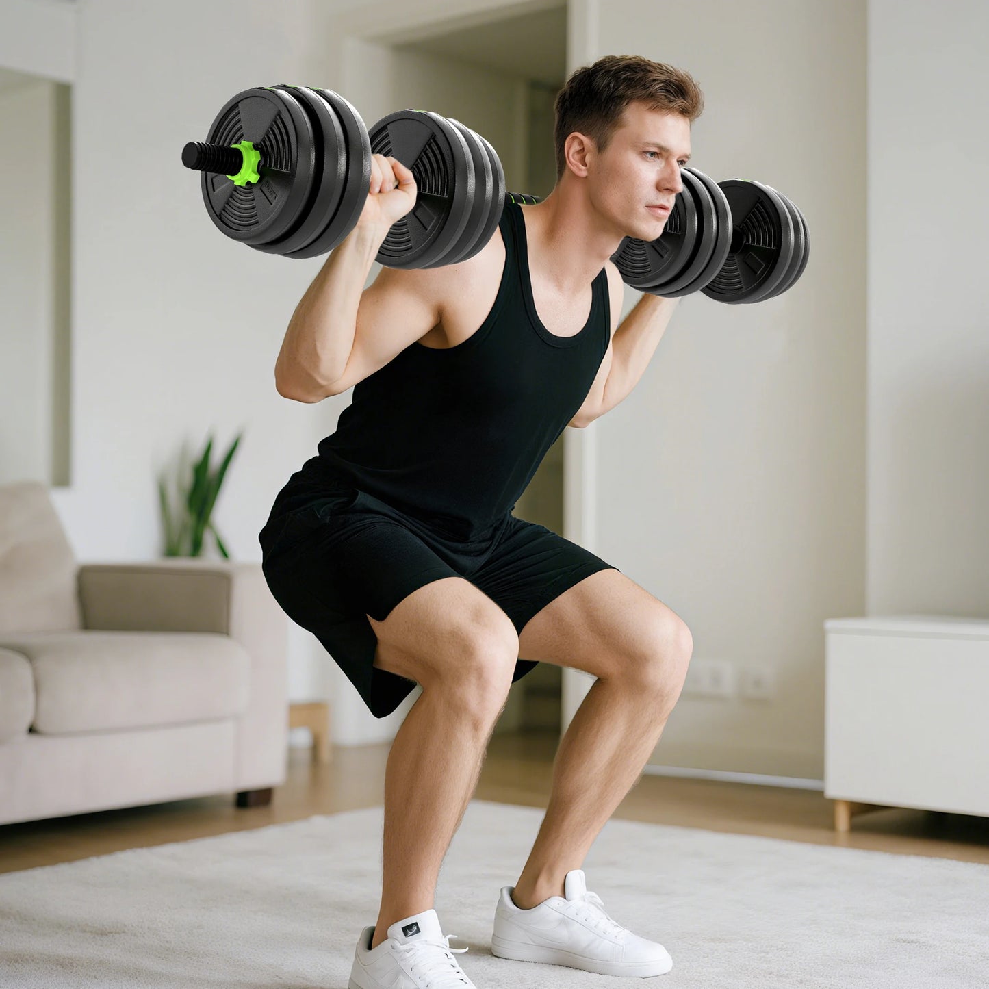Sportnow Adjustable Dumbbell Set 2/3 in 1 20kg, Weight Set with Connecting Bar and Non-Slip Handle, Weights and Dumbbells