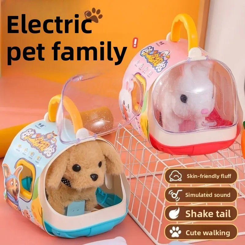 New Children's Simulation of Electric Plush Animal Toys, Play House Gifts for Boys and Girls with Sound Pet Toy Sets with Cages！