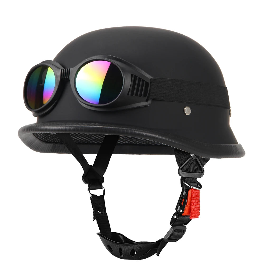 Motorcycle Half Helmet German Leather Vintage Helmet Casco Moto Motorcycle Open Face Helmet Biker Pilot DOT Certification S-XXL