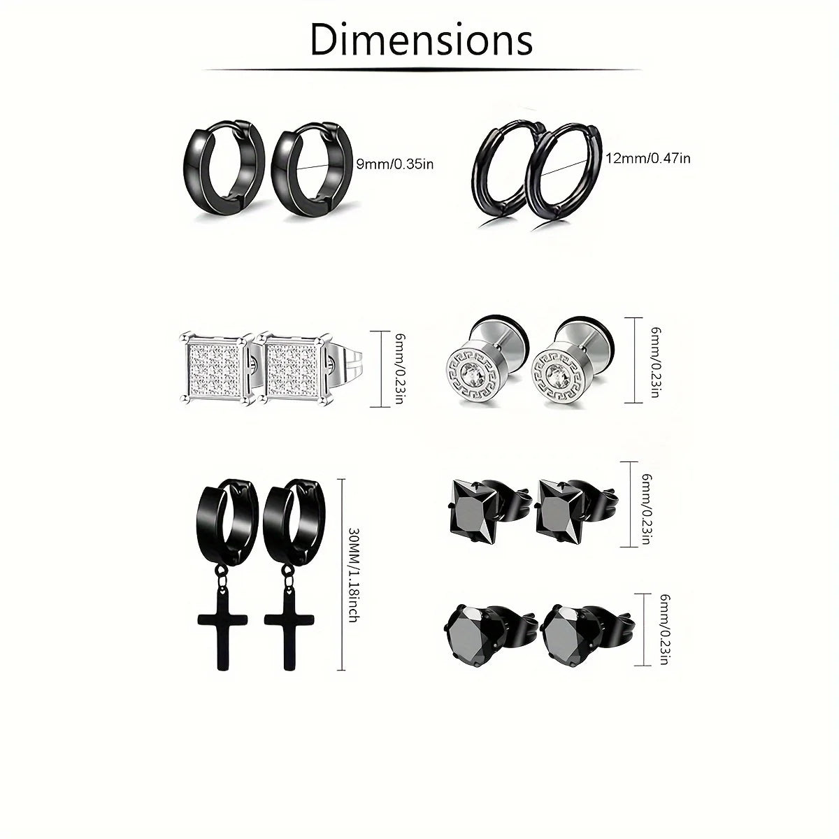 21 pairs of men's stainless steel earrings, circular CZ earrings, hypoallergenic earrings, unisex perforated earrings