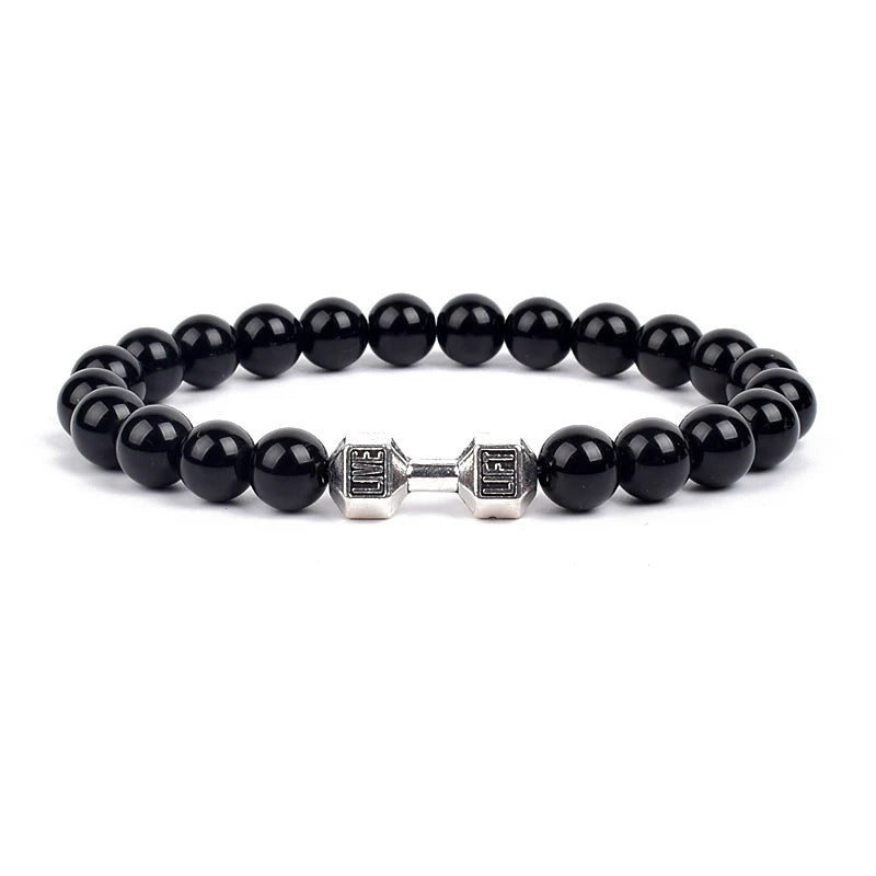 Dumbbells For Men Beads Bracelet Natural Black Volcanic Lava Stone Energy Barbell Fashion Bracelets Bangles Handmade Jewelry