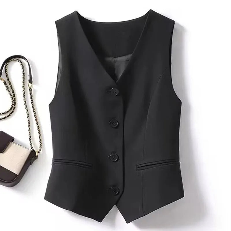 Single Breasted V-neck Short Slim Fitting Vest For Women In Spring And Autumn, Can Be Worn Externally Or Internally