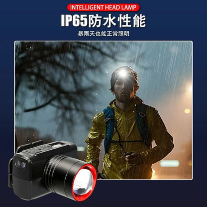 LED Rechargeable Headlights, Adjustable Zoom, Waterproof Headlights, Front Headlights, Ultra Bright Headlights for Camping