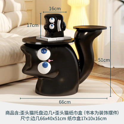 Cat Modern Coffee Side Table Black Designer Cute Nordic Funky Minimalist Small Table Space Saving Corner Living Room Furniture