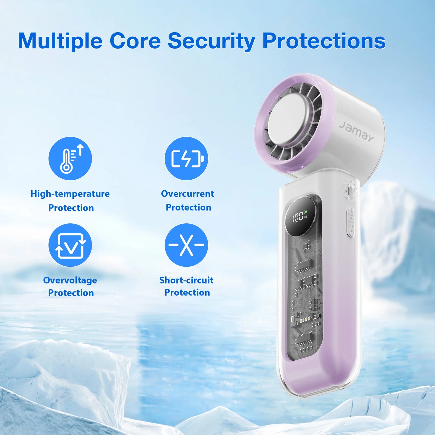 Portable Handheld Fan Transparent Design LED Digital Display 100 Gear Strong Wind Speed 135°Foldable 24-hour Battery Life F27