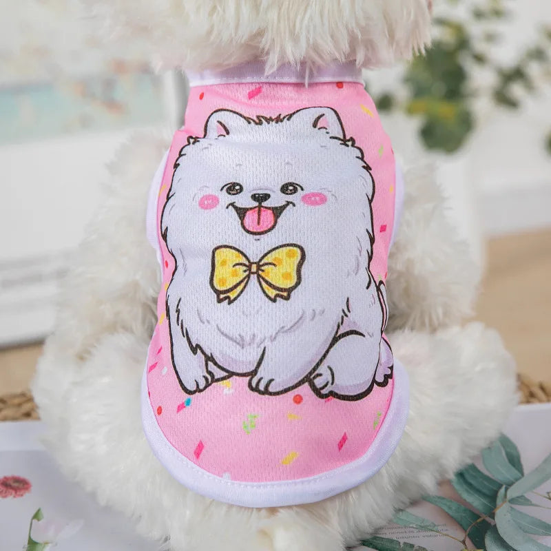 Cartoon Print Pet Clothes for Small Dogs Summer Quick Drying Kitten T Shirt Non Wrinkle Yorkshire Vest  Colorfast Pet Clothing