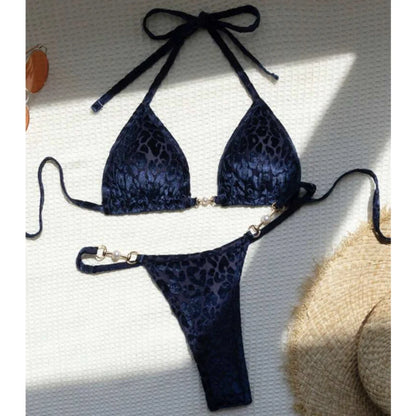 Sexy Leopard Velvet Bikini Mini Micro Thong Bikinis Women Swimwear Female Swimsuit Two-piece Bikini Set Halter Bathing Suit Swim
