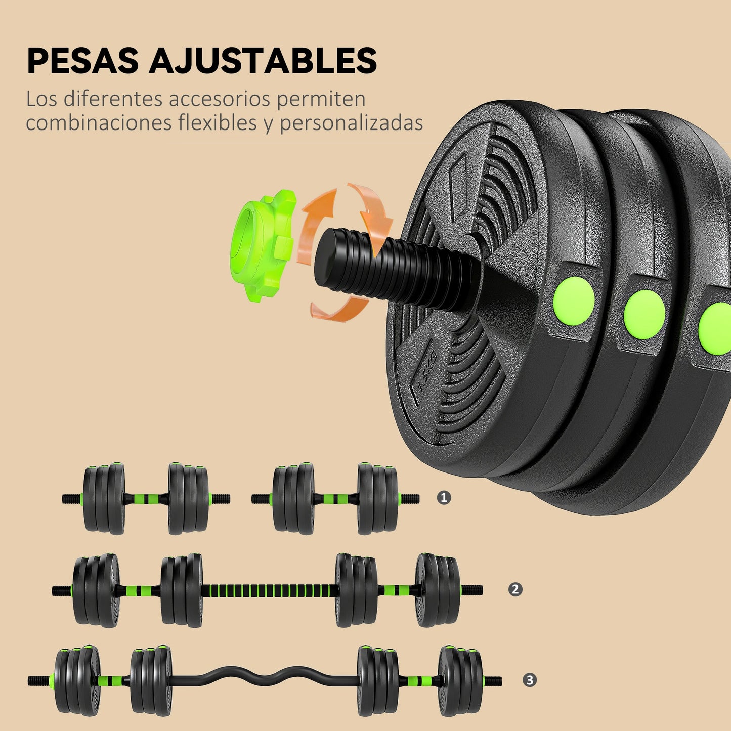 Sportnow Adjustable Dumbbell Set 2/3 in 1 20kg, Weight Set with Connecting Bar and Non-Slip Handle, Weights and Dumbbells