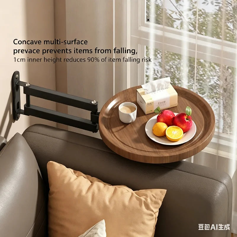 Folding Wall Table For Bed Retractable Wall-Mounted Desk Small Round Desk Wall Mounted tray Rotatable Bedside Storage Holder